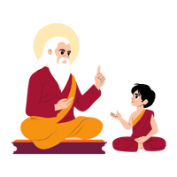 An icon illustrating the Gurukulam concept with a guru teaching a young student, a core philosophy at GDP.