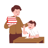 An icon of a teacher providing personalized attention to a student at their desk.