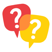 An icon of two speech bubbles with question marks, representing the Frequently Asked Questions section.