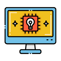 An icon of a computer with a lightbulb, symbolizing technology-aided and innovative learning at GDP.